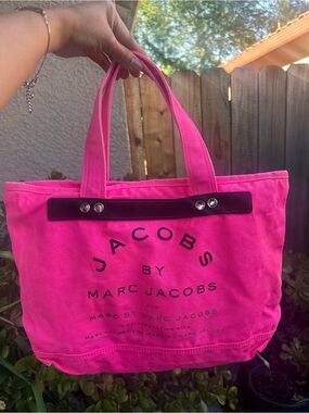 Marc Jacobs Hot Pink Canvas Logo Tote with Dark Accent
